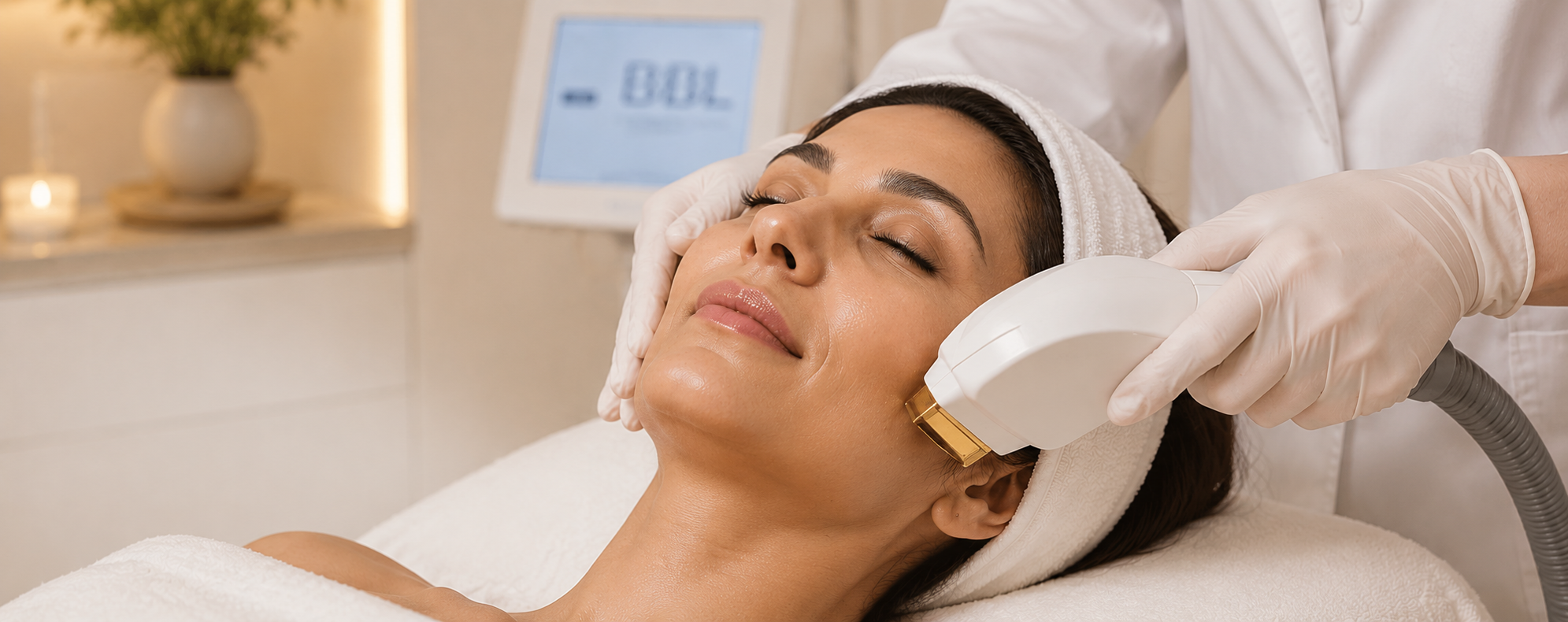 A client receiving a treatment in a GlowGuide suite